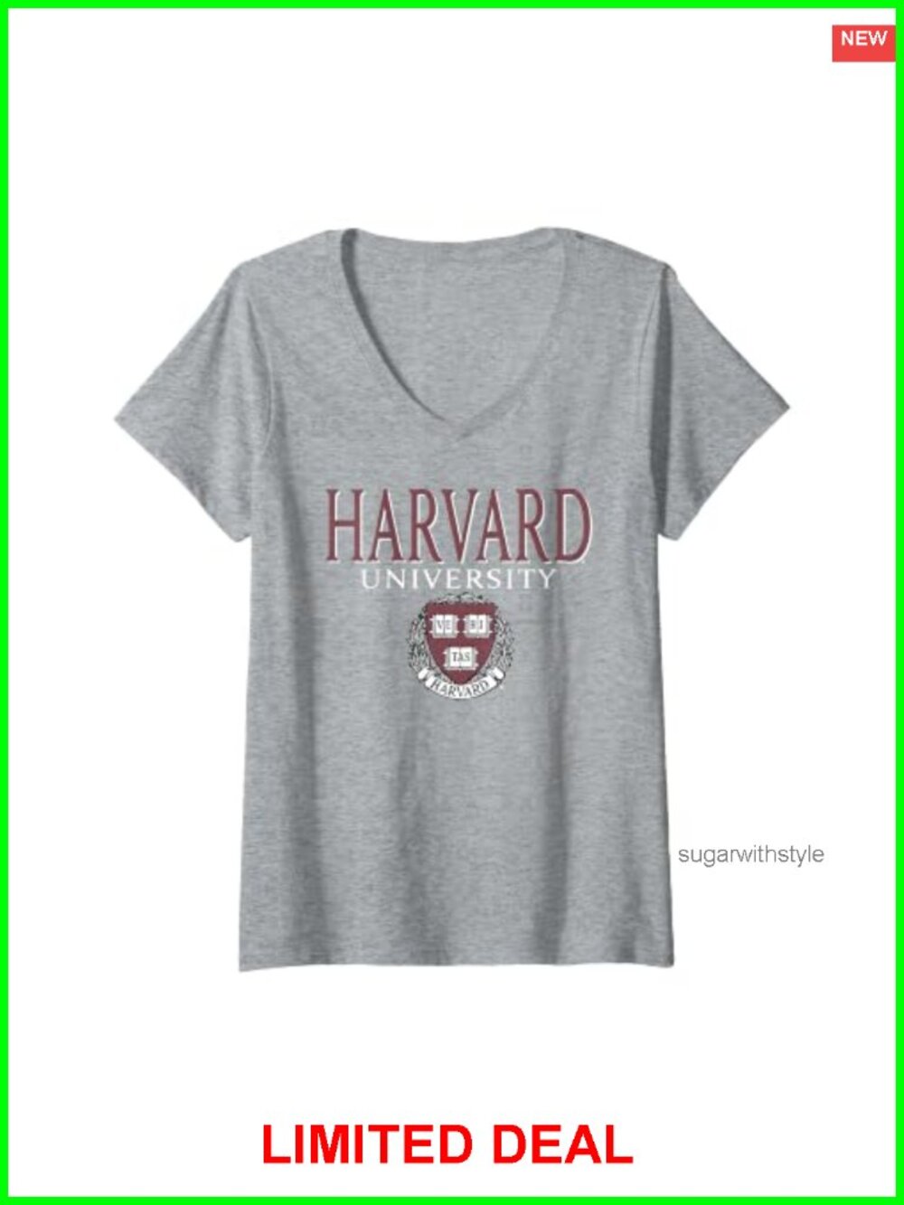 Harvard University Faded Veritas Crest V-Neck T-Shirt Women's